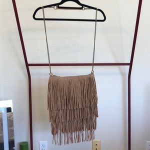 Sonoma Fringe Crossbody - tan/brown w/ chain strap